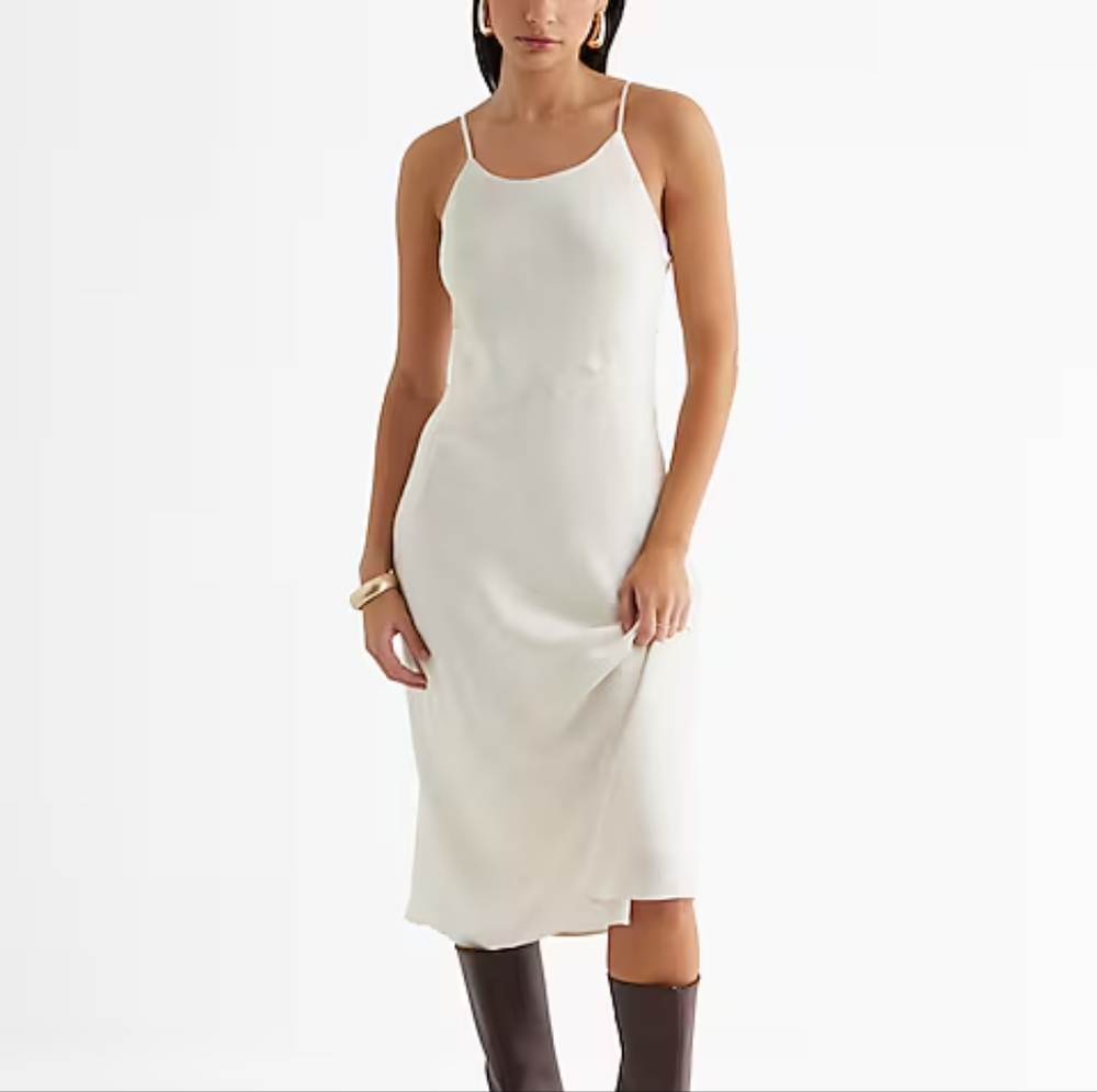 Express Satin V-Neck Downtown Cami Midi Slip Dress